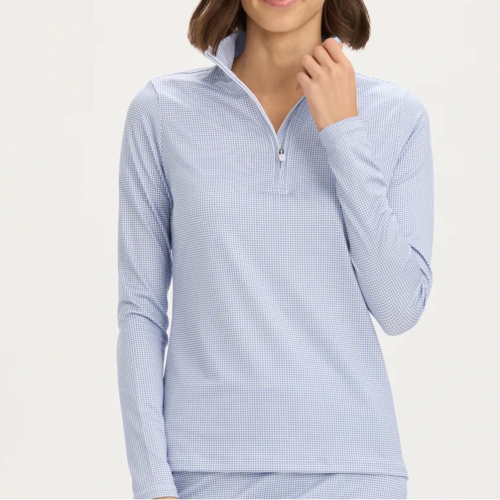 RNWK periwinkle mini gingham Quarter-Zip Pullover size medium